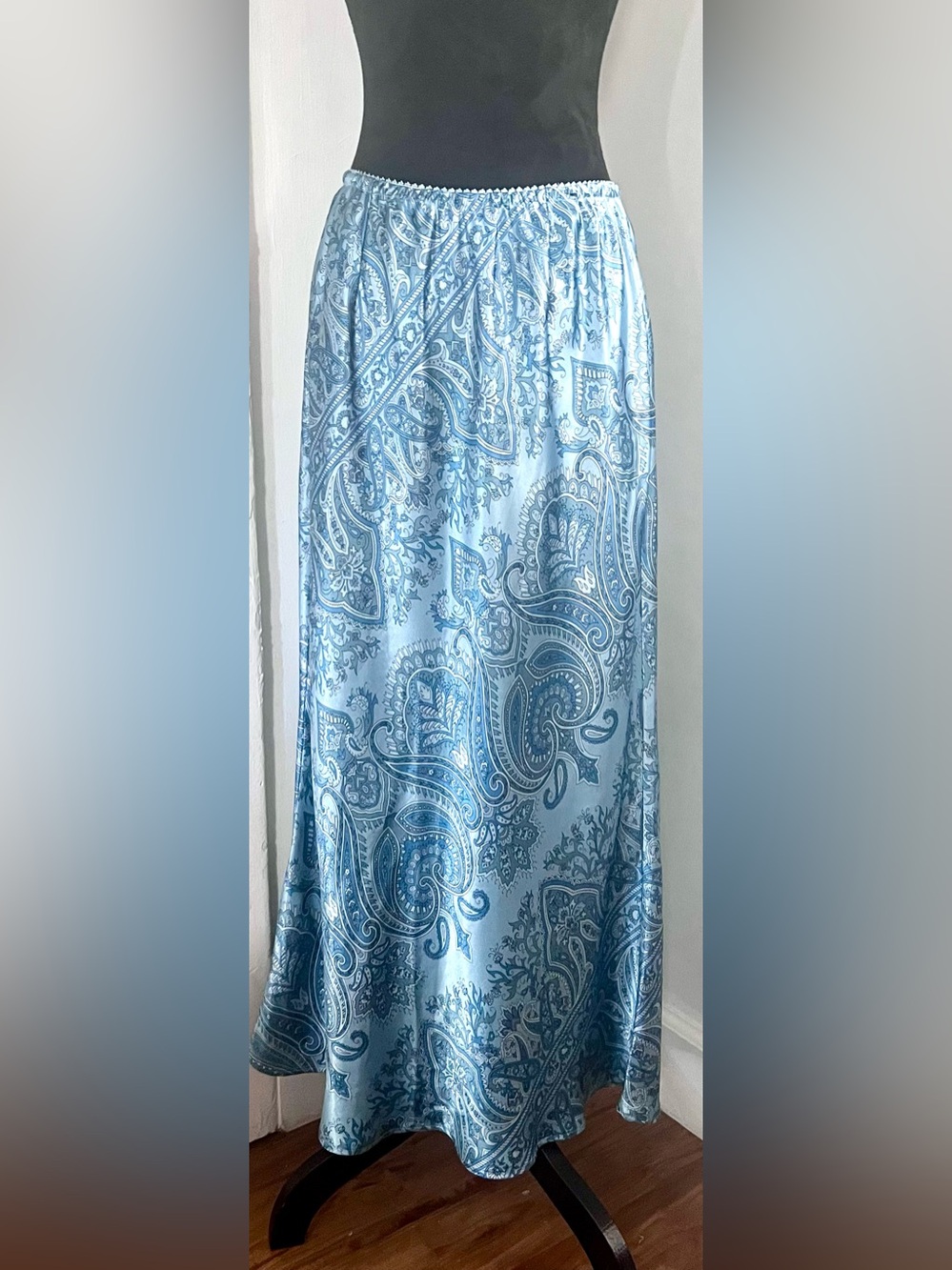 Vintage Lane Bryant Blue Paisley Satin Slip Maxi Skirt Sz 14-16 Fall Trend 2026